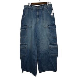 GAP Baggy Wide Leg Cargo Jeans Women’s 10/30R Medium Wash Denim NWT‎